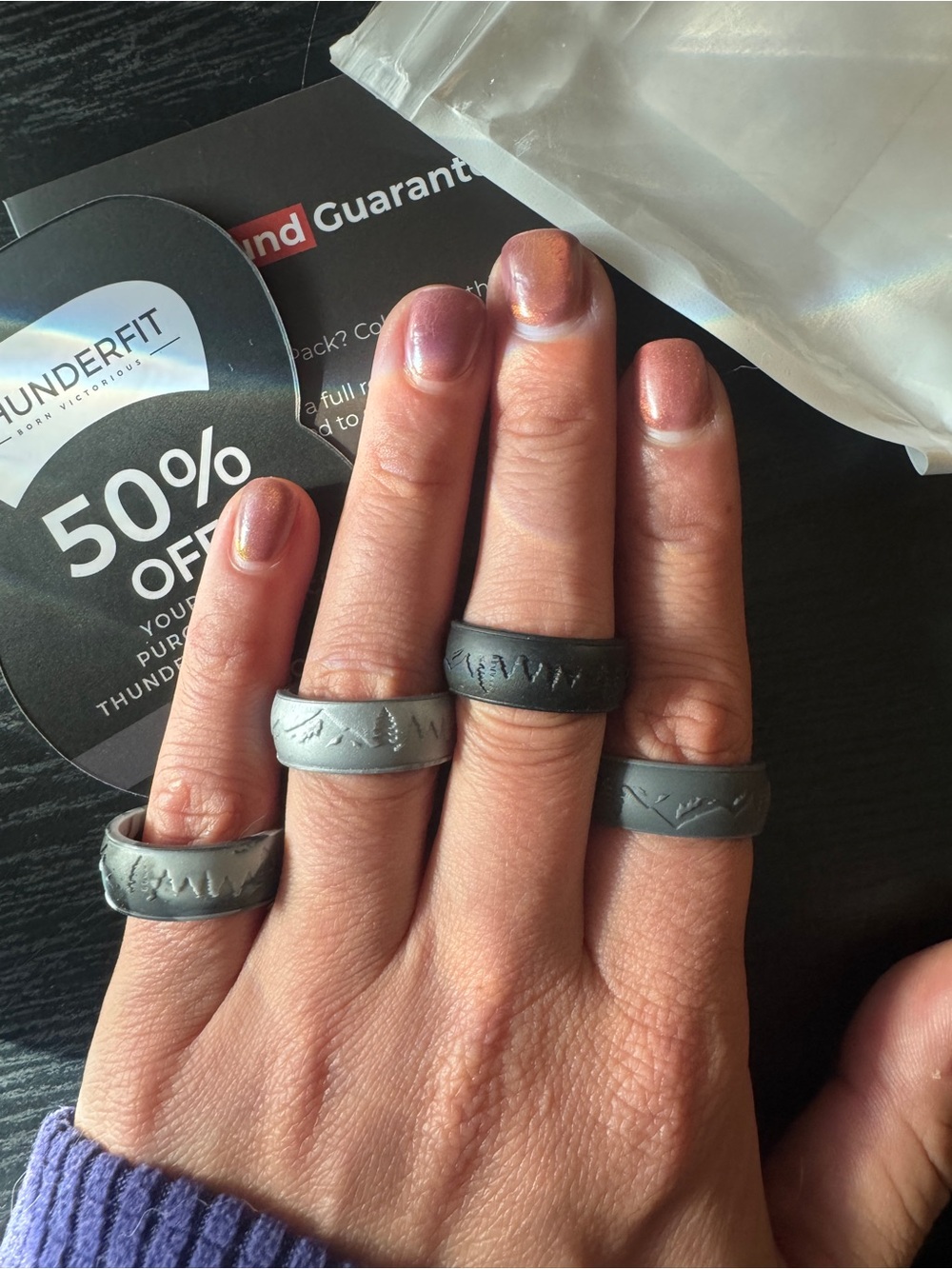 Black and Gray Silicone Rings for Men - Set of 4